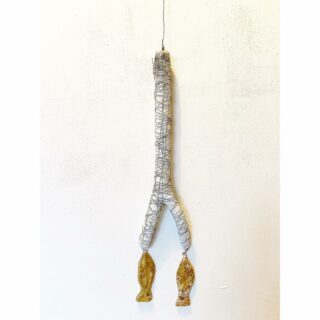 Two hanging fish mixed media 46 x 12 x 3 cm MY ART IS FOR SALE, contact me #fish #fishart #fishartwork #goldleaf #goldleafart #mixedmedia #mixedmediaart #mixedmediaartist #mixedmediaoninstagram #artforsale